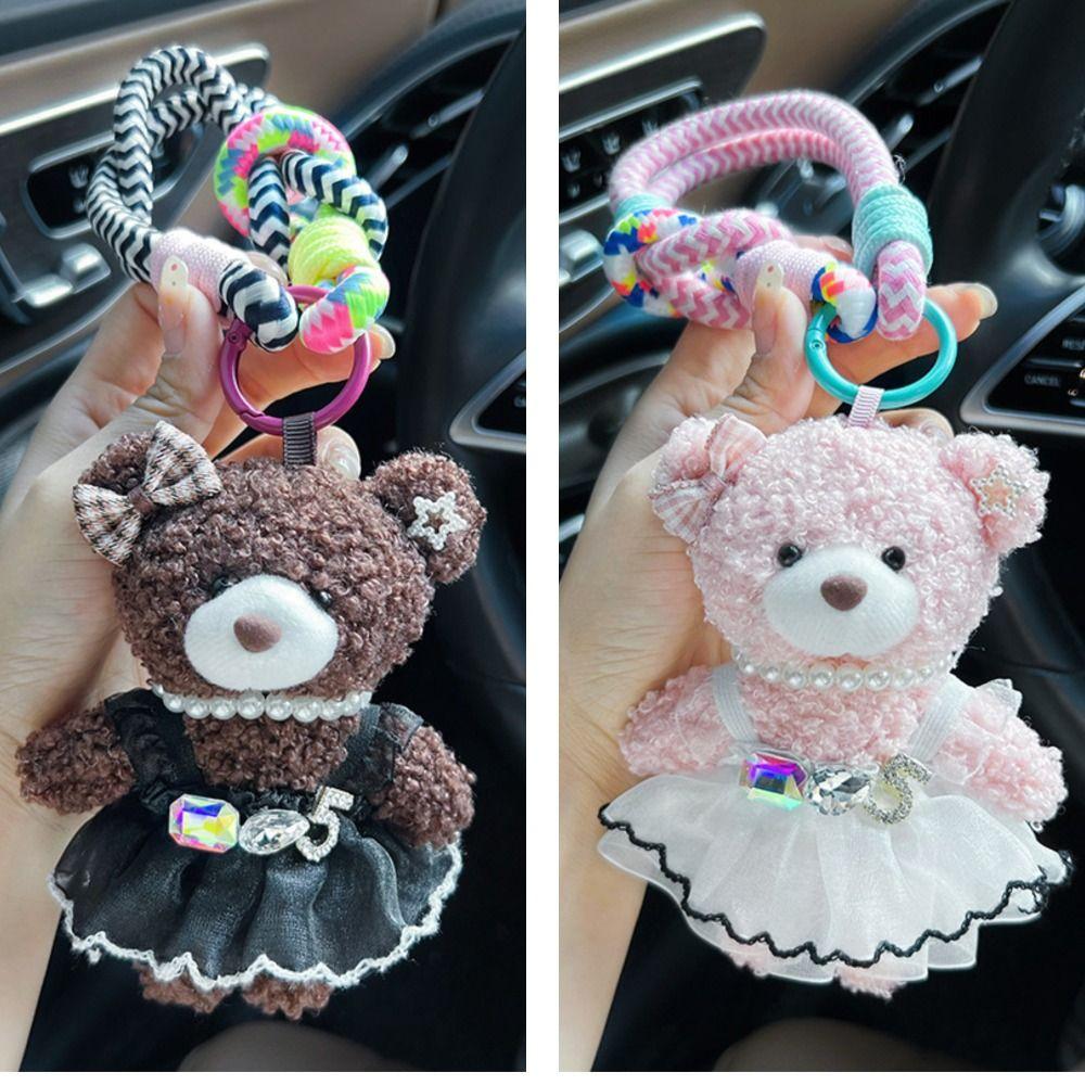 Cute Cartoon Plush Doll Pendant Soft Car Key Ring Puffy Skirt Little Bear Keychain Small Gifts