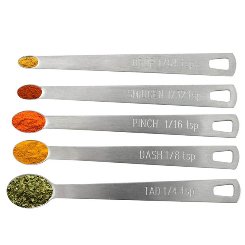 5Pcs/Set Measuring Spoon Stainless Steel Coffee Seasoning Multiple Size Spoon