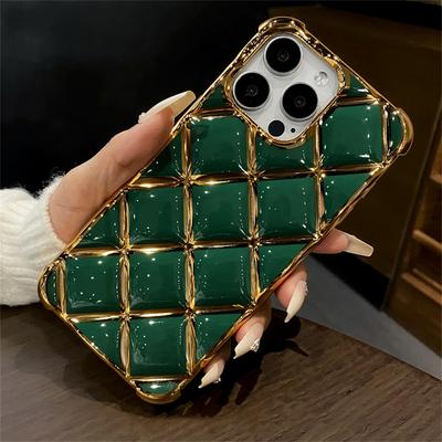 Роскошный противоударный чехол с алмазной решеткой для iPhone 14 11 12 13 15 Pro Max Plus, мягкий силиконовый чехол с золотым покрытием