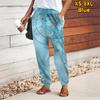 Women Flower Printing Pants Lace Up Elastic Waist Loose  Trousers Casual Long Pants Trousers with Pockets