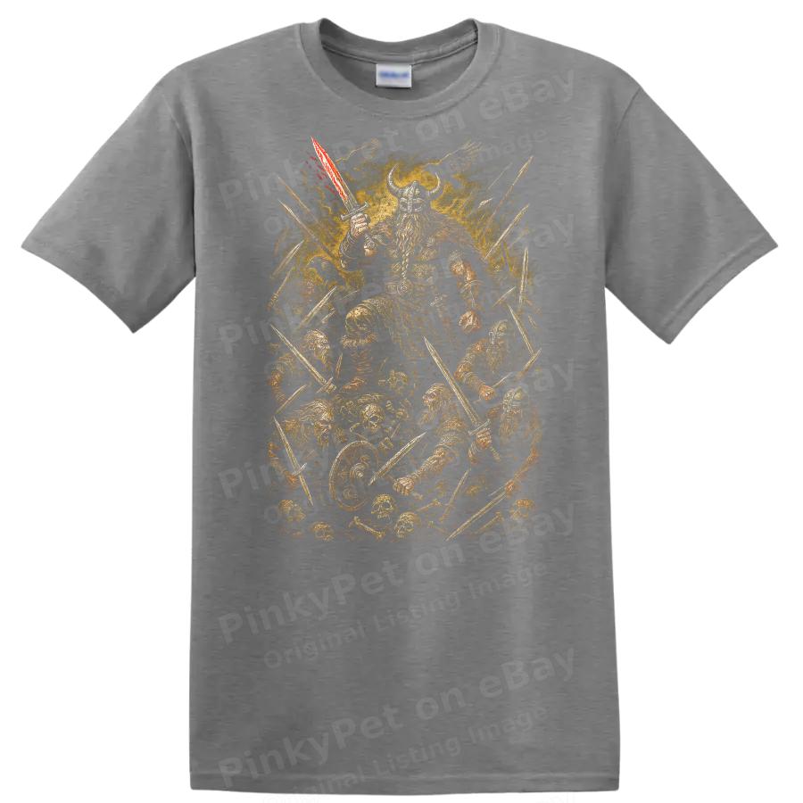Viking Warrior Retro Metal T Shirt Battle Scene Graphic Tee Design