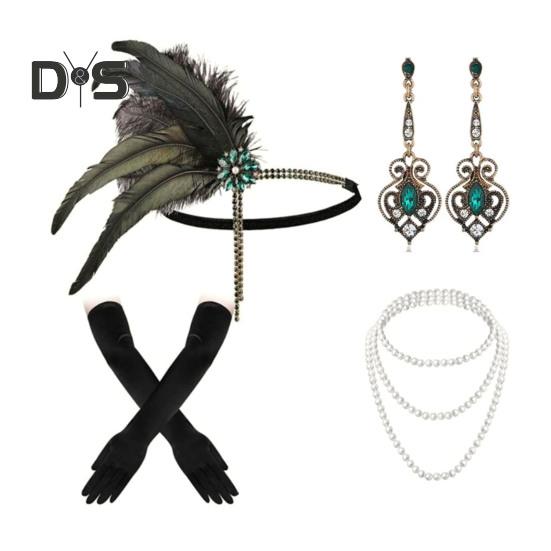 Комплект украшений 1920-х годов, повязка на голову, перчатки, серьги, сверкающие серьги, головной убор с пайетками, бусины, аксессуары для ролевых игр