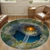 3D Оптические Иллюзии Пещера Пейзаж Ковер Лес Моховая Деревянная Лестница Принт Круглый Ковер Фантастическая Природа Домашний Декор Нескользящий Ма
