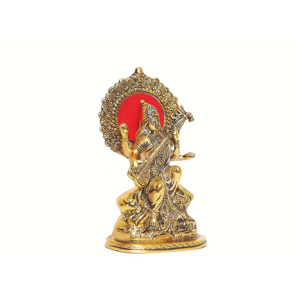 Металлическая статуэтка Маа Сарасвати с золотым покрытием, Индуистская богиня Сарасвати джи Мурти для Пуджи, Медитации