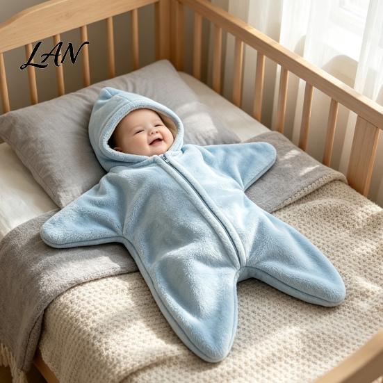 Unique Baby Photo Shoot Outfit Starfish Onesie Fleece Wearable Blanket, Hooded Swaddle Sleep Sack Cozy Plush with Zipper for Newborn 3M/6M/9M,