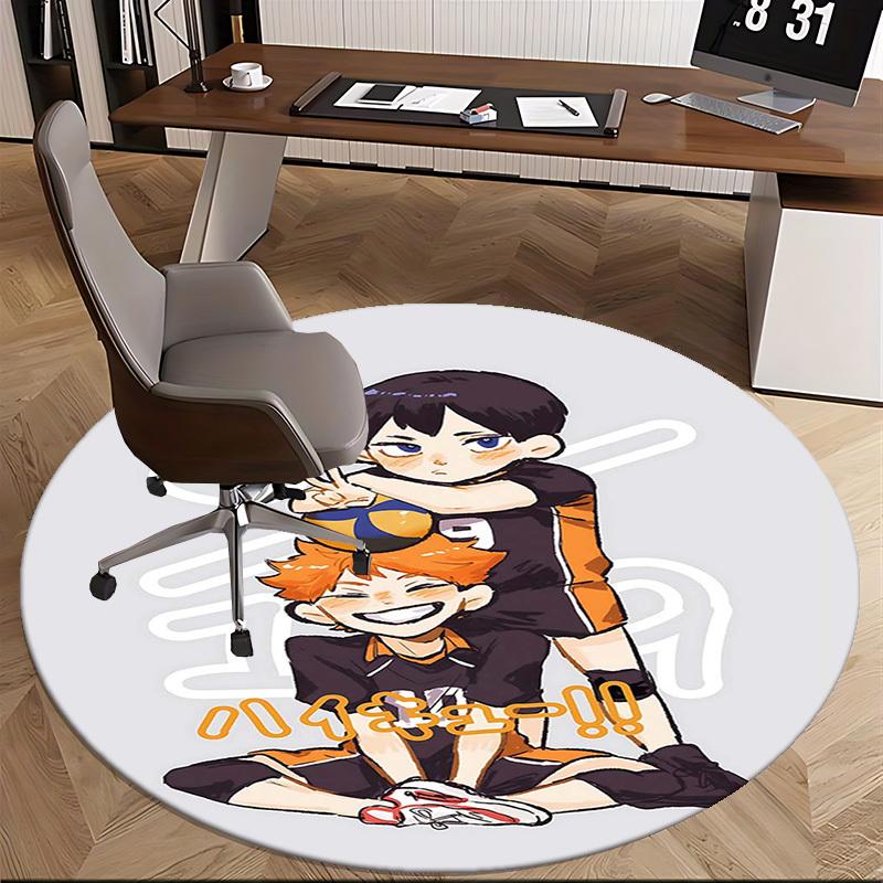 1шт Хайкюу!! Круглый ковер с изображением команды по волейболу из аниме - Коврик под офисное кресло, Нескользящий ковер для домашнего декора, Сезонный подарок, Подходит для офиса, гостиной, спальни
