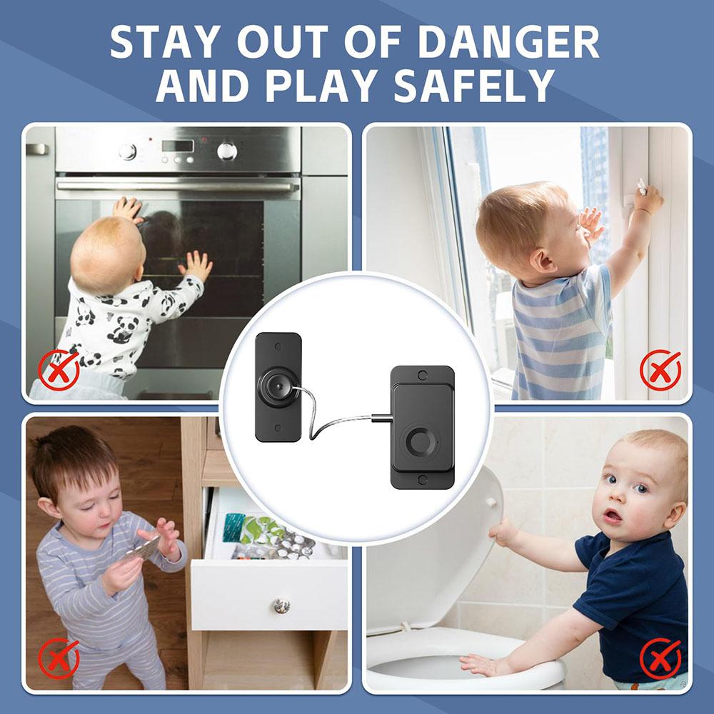 Rechargeable Fingerprint Lock Child Safety Lock Cabinet Fridge Drawer Door Lock Stainless Steel Cable Protection Home Security 4
