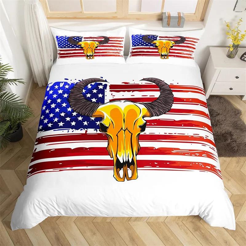 Пододеяльник с черепом быка King Western Cowboy Постельное белье Farmhouse Hat Shoes Покрывало из микрофибры Cactua Desert Покрывало из микрофибры