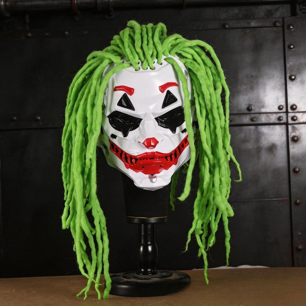 Cyberpunk Clown Mask with Green Hair Halloween Party Masquerade Costume Prop Scary Cosplay Accessories for Adults