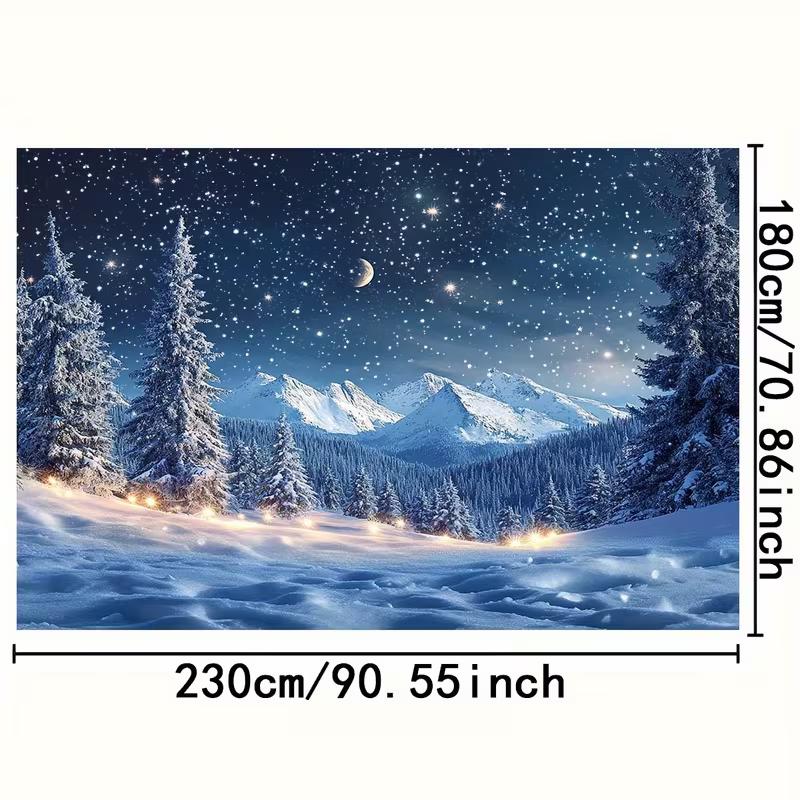 2D Winter Snow Forest Backdrop Starry Night Mountain Christmas Photography Background