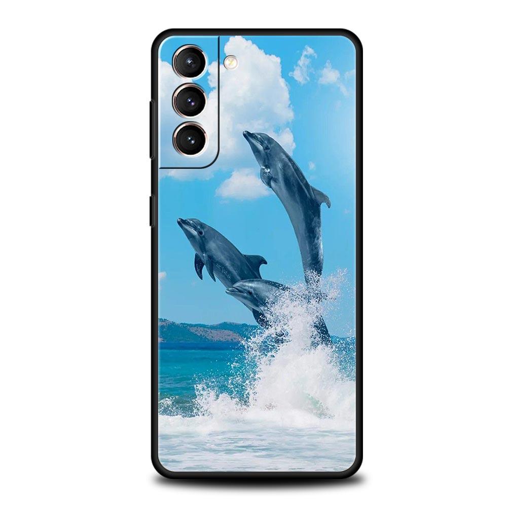 Чехол для телефона с изображением морского животного дельфина для Samsung Galaxy S26 Ultra S25 Plus S24 FE S23 S22 5G S21 S20 Черный Мягкий