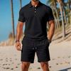 Men's Casual Set  Loose And Breathable Short-sleeved Shirt And Vacation Shorts Solid Color Quick-drying Men's Two-piece Set