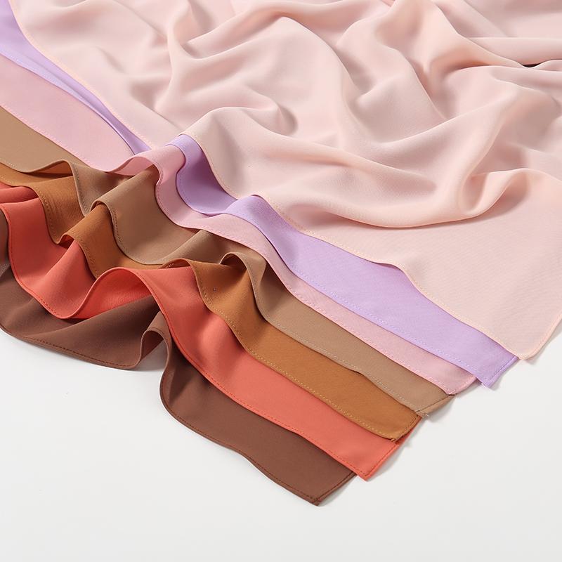 Женский тяжелый шифоновый хиджаб-шарф Премиальный шифон Мусульманские хиджабы Однотонный Хорошая строчка Макси обертывание Однотонный Мусульманский женский шаль