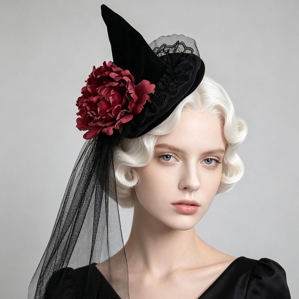 Mesh Halloween Hair Clip Flower Witch Hairpins Headpiece Witch Hat Hair Clip  Costume Party