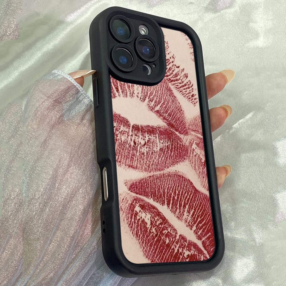 JT434 Красивые Красные Губы для iPhone 17 16 15 14 Pro Max Samsung S26 S25 Ultra A17 A07 A56 A16 A06 A13 A14 Xiaomi 15T Redmi 15c Note 14 13 12 11 Мягкий Чехол