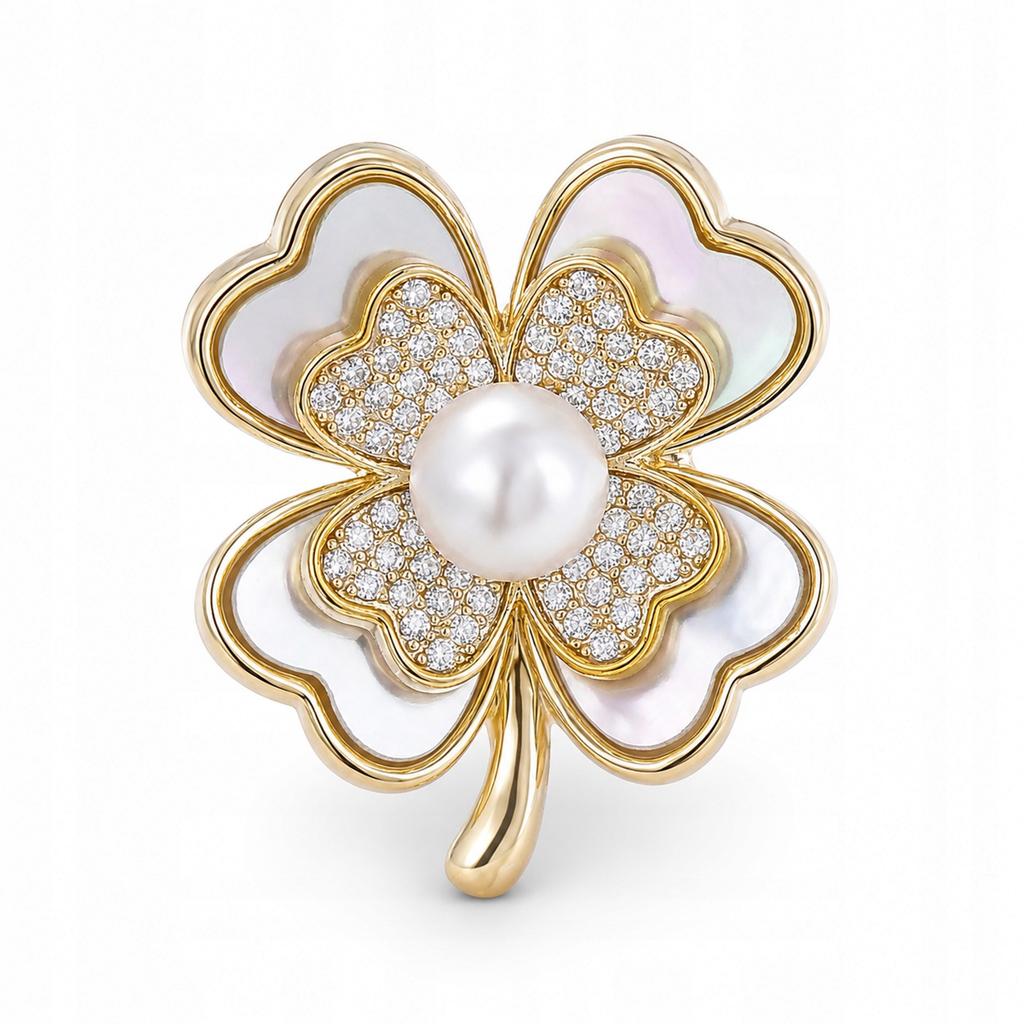 Women'S Clover Brooch With Pearl And Mother Of Pearl Pinets