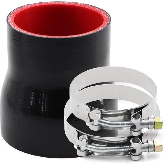 Прямой черный силиконовый редукционный соединитель от 3 до 4 дюймов с 2 Т-образными хомутами 4 слоя полиэстеровой арматуры Подходит для патрубка турбонаддува высокого уровня