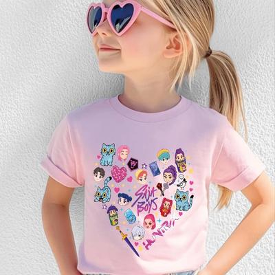 2026 Горячая Охотница Kpop Футболка с узором Любовь для Мальчиков Девочек Фанатов Подарок Летняя Футболка с Круглым Вырезом с Коротким Рукавом Модная Детская Футболка