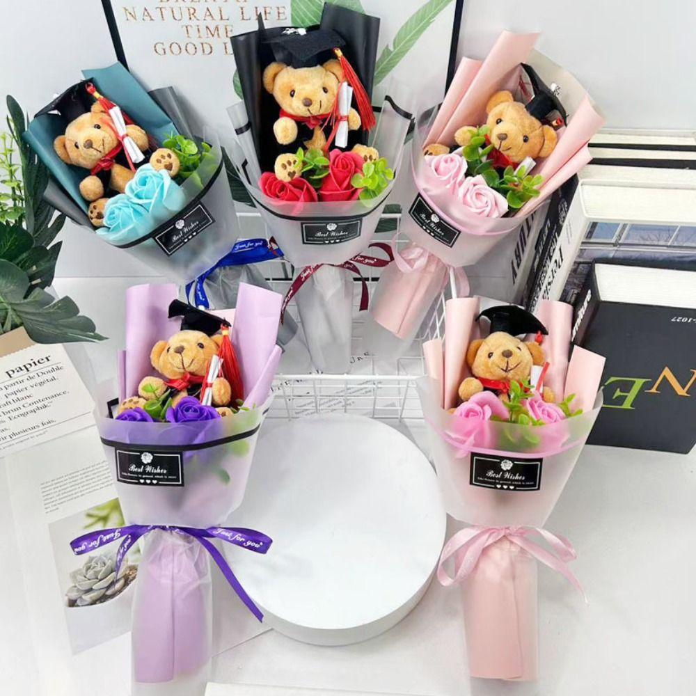 Multicolor Graduation Bear Bouquet Cute Plush Toy Bear Chic Cartoon Lovely Bear Birthday Party