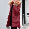 Женская мода с большим воротником для волос, тонкой талией, длинной пуховой хлопковой курткой, хлопковым пальто