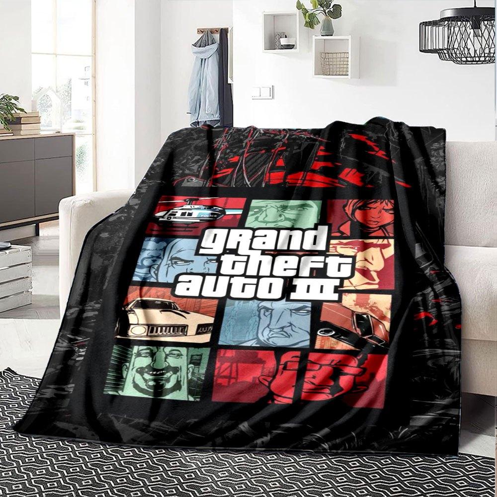1 шт. Мягкое фланелевое одеяло Grand Theft Auto с дизайнерским принтом. Уютное одеяло для всех сезонов, идеально подходит для дивана, кровати, офиса