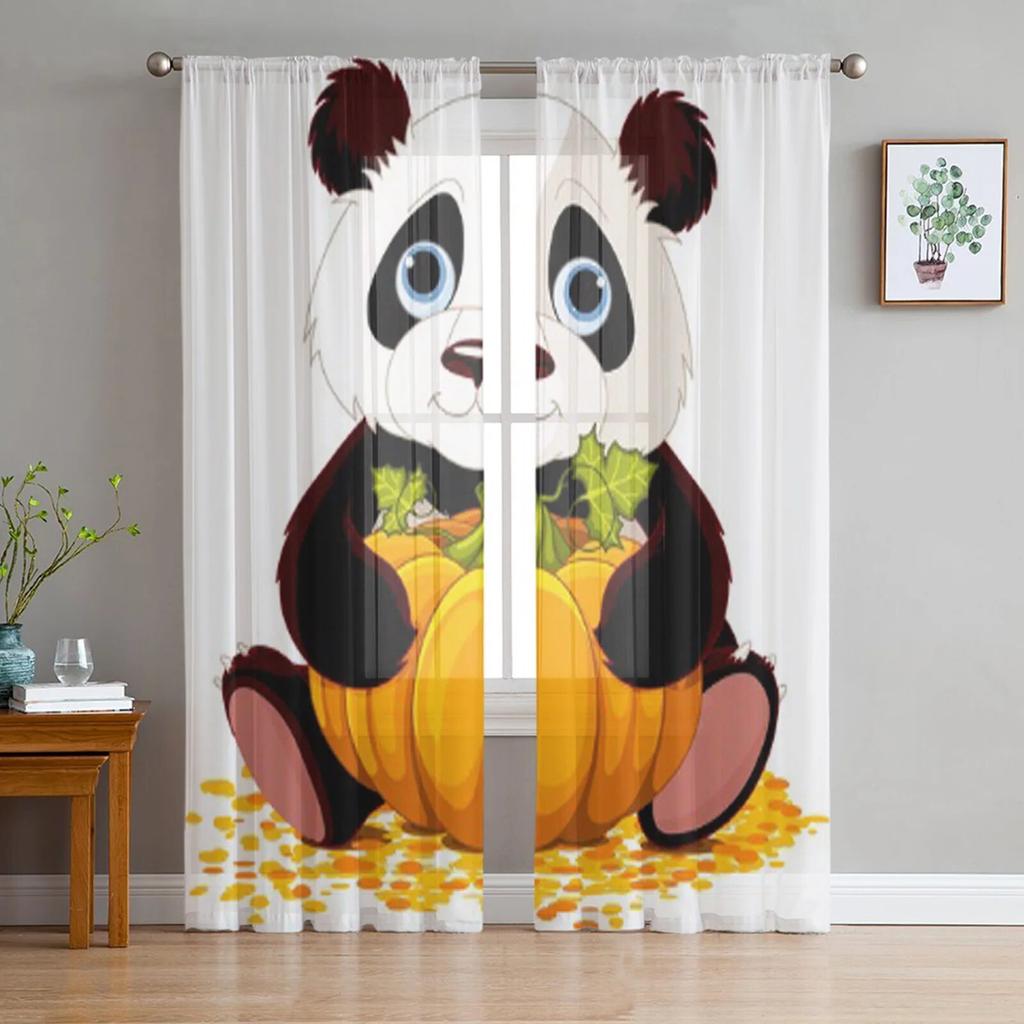 Милые бамбуковые прозрачные шторы с пандой для гостиной, тюлевые шторы для детской спальни, кухонные оконные шторы, панельные шторы