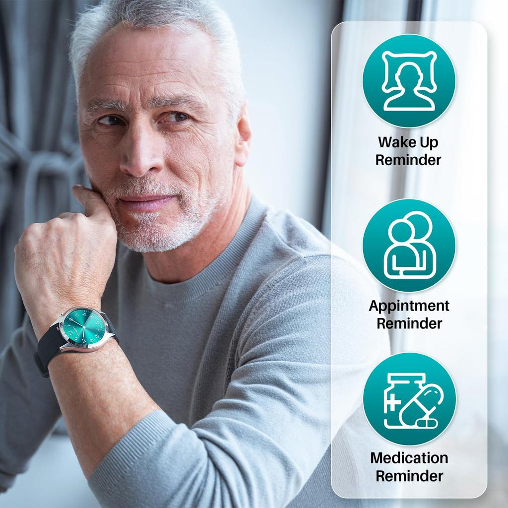 BERNY Vibration Скрытый OLED-дисплей с настраиваемой вибрацией, специально разработанный для пожилых людей и людей с нарушениями слуха, водонепроницаемый до 3 синих часов, часы,