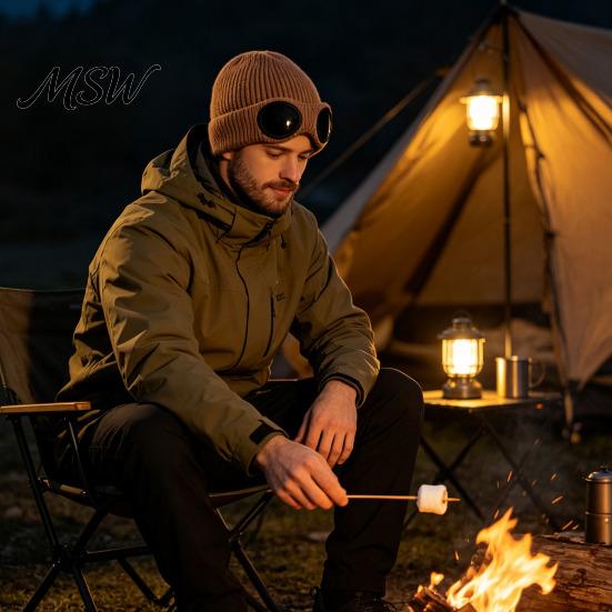 Protective Goggle Hat for Snow Sports 2Pcs Fleece Lined Hats with Goggles, Warm Winter Knit Soft Hats, Windproof Skiing Caps Men Women Cycling Hiking