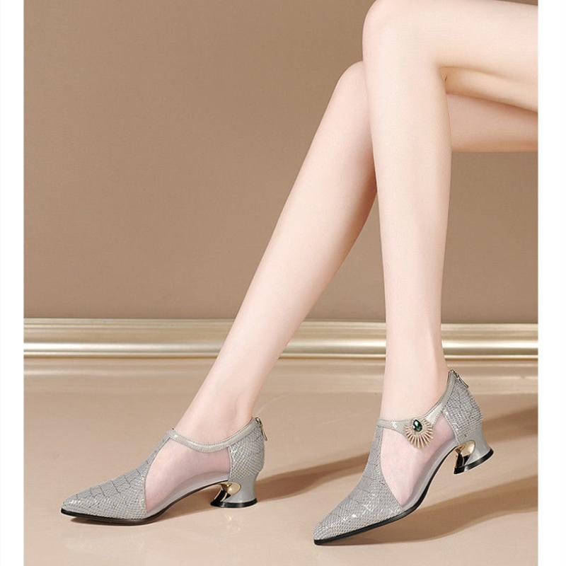 Сандалии, женские летние туфли с острым носком, сетчатые полые туфли, женская обувь со стразами