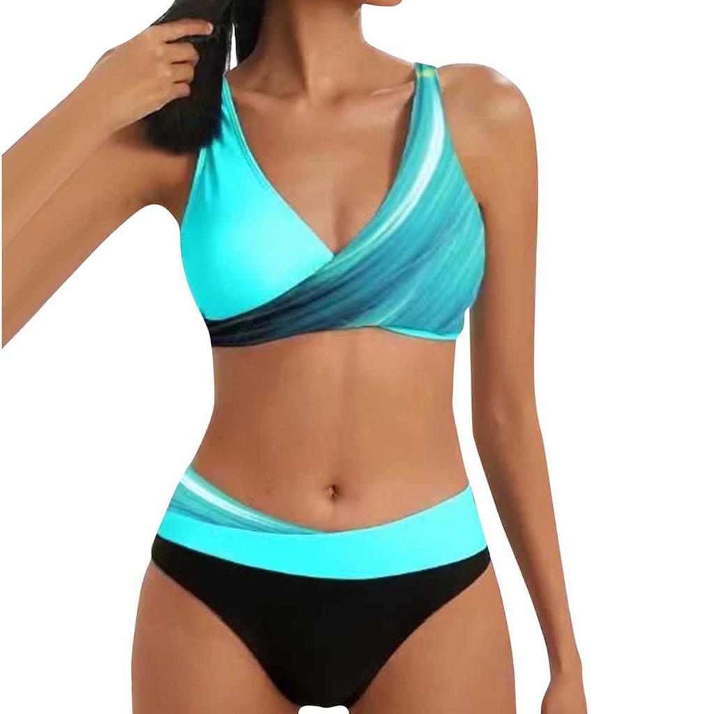 Женский сексуальный купальный костюм бикини с разделенным принтом и подушечками для бюстгальтера и без стального бюстгальтера