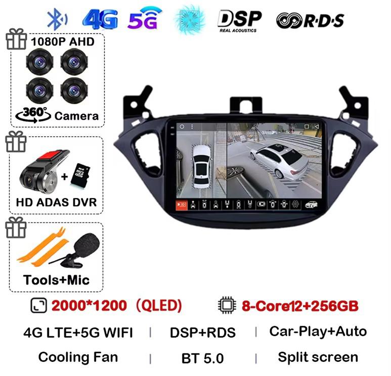 Android 14 Carplay Auto WIFI+4G для Opel Corsa E 2015-2019 для Opel Adam 2013-2016 автомобильное радио GPS мультимедиа видеоплеер стерео