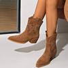 New Fashion Solid Color Comfortable Women's Western Boots Embroidered Thick Heel Slip-On Cowgirl Boots Zapatos De Mujer