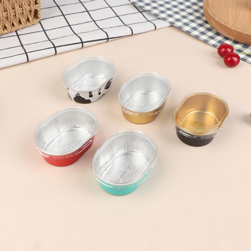 10Pcs Aluminum Foil Baking Cup Heat Resistant Cake Cups Mold With Lid Cupcake
