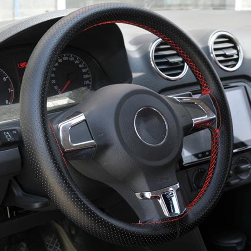Чехлы на руль автомобиля 38 см, удобные на ощупь мягкие автомобильные чехлы из искусственной кожи с иглой и ниткой, авто