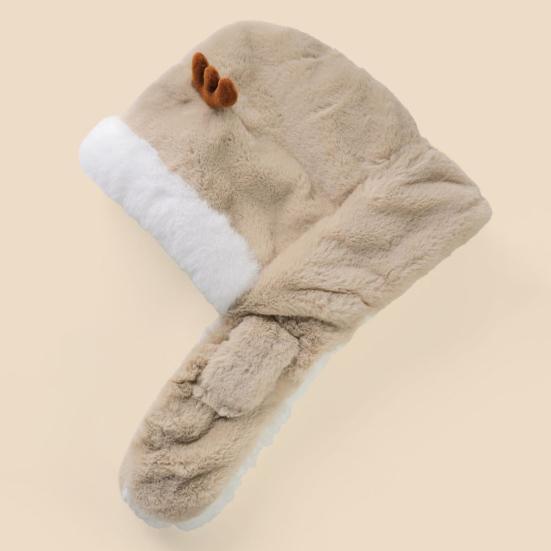 Детская шапка с дизайном шарфа, украшение в виде рогов, утолщенная теплая плюшевая зимняя шапка, ветрозащитная, для ношения на открытом воздухе зимой