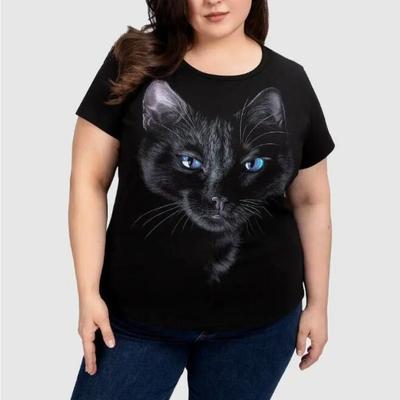 Женские футболки Летние повседневные топы с коротким рукавом Футболка с круглым вырезом Мода Уличная одежда Женская одежда оверсайз Футболки с мультяшным котом