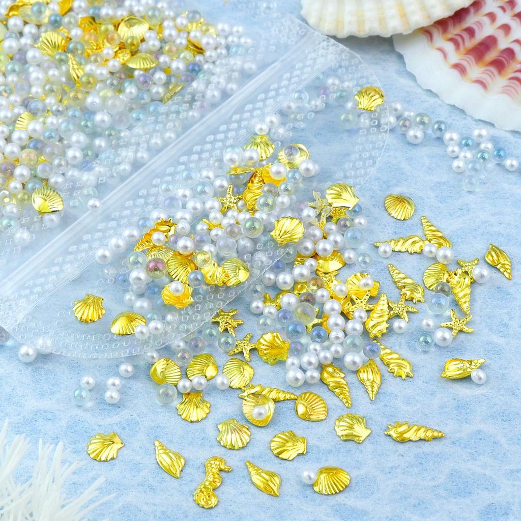 1 упаковка Y2K Металлические 3D Шармы для Нейл-Арта с Ракушкой, Морской Звездой, Морской Раковиной, Металлические Заклепки, Детали для Ногтей, Жемчужная Страза, Летние Принадлежности для Ногтей