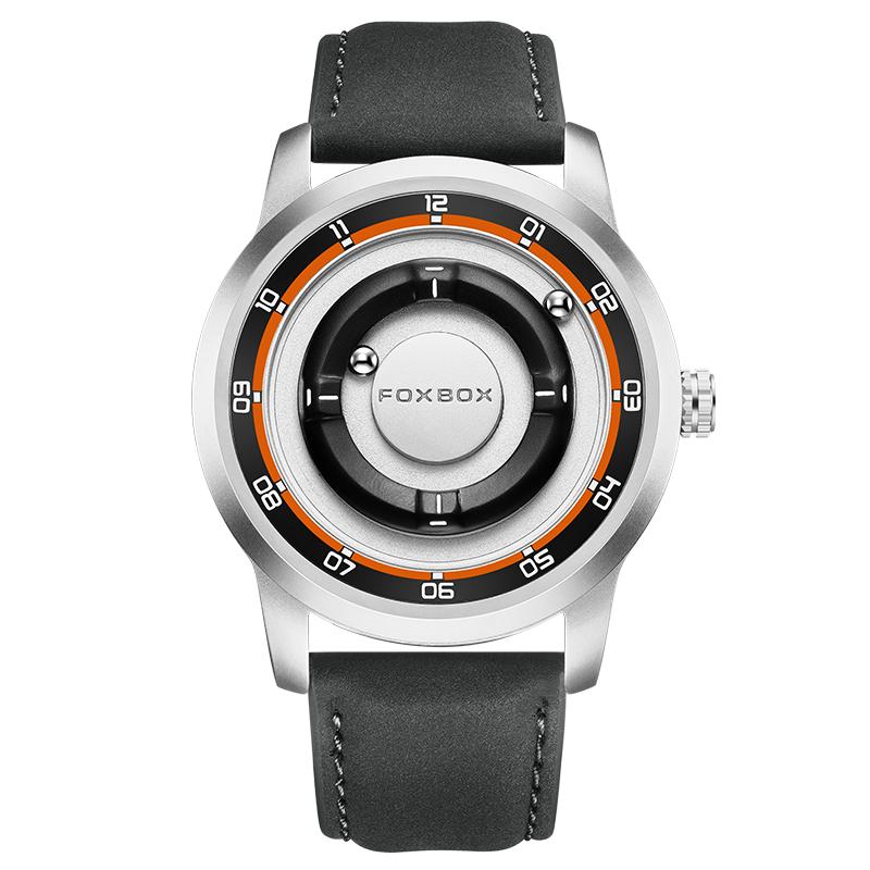 FOXBOX Magnetic Driven Watch Fashion Waterproof Quartz Wristwatch Rolling Steel Ball Pointer Sports Watches