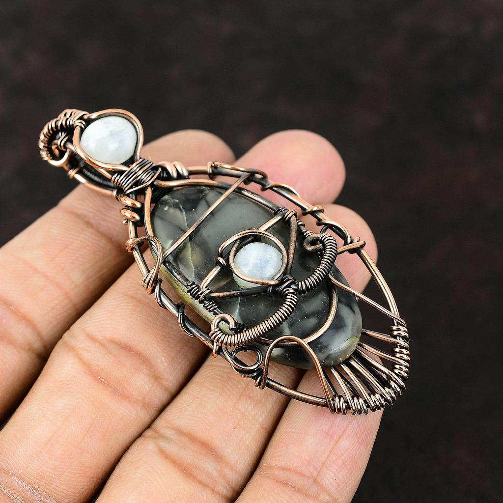 Подвеска из меди с яшмой Пикассо «Сглаз», драгоценный камень, подвеска из медной проволоки, подвеска ручной работы из лунного камня, подарок другу