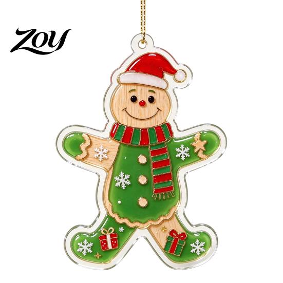 Double Sided Printed Baubles Green Elf Christmas Ornament, 2D Acrylic Red Bell Tree Candy Cane Gift Box Xmas Hanging Charms Shaped Decoration