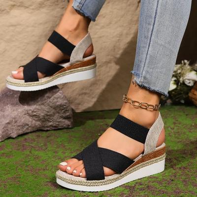 Внешняя торговля большой размер летние сандалии на высокой платформе из плетёной пеньковой верёвки и соломы с открытым носком на танкетке женская пляжная обувь размер 36-43