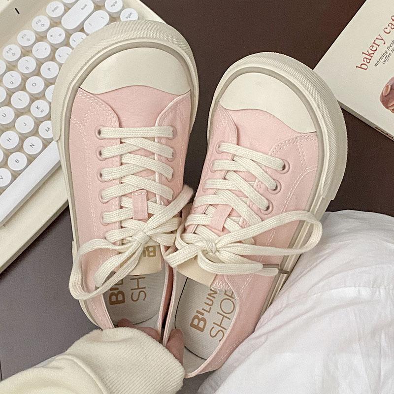 Качественные женские парусиновые туфли на толстой подошве с широким носком, женские плоские кроссовки со шнуровкой, однотонные повседневные туфли для студентов, теннисные туфли