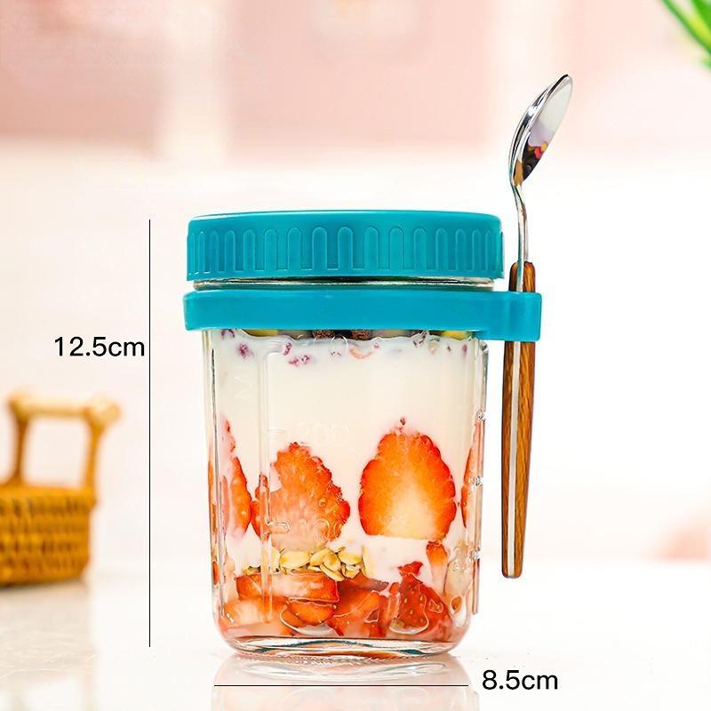 Портативная чашка для овсянки на ночь, 350 мл с крышкой, чашка для завтрака, стеклянная чашка для хлопьев, чашка Мейсона, банка для салата, чашка для йогурта