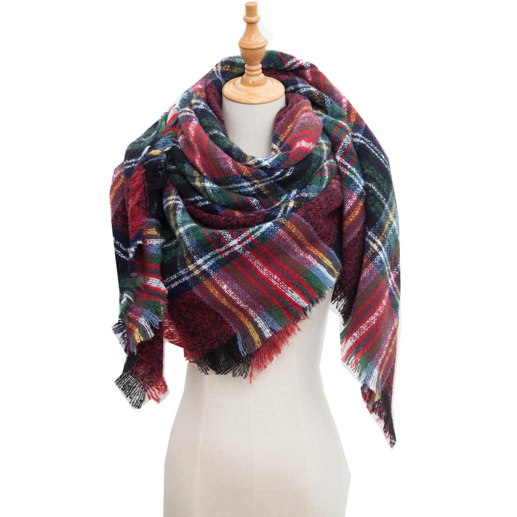 European and American Style Large Check Triangle Snood Scarf - Spring, Autumn, Winter