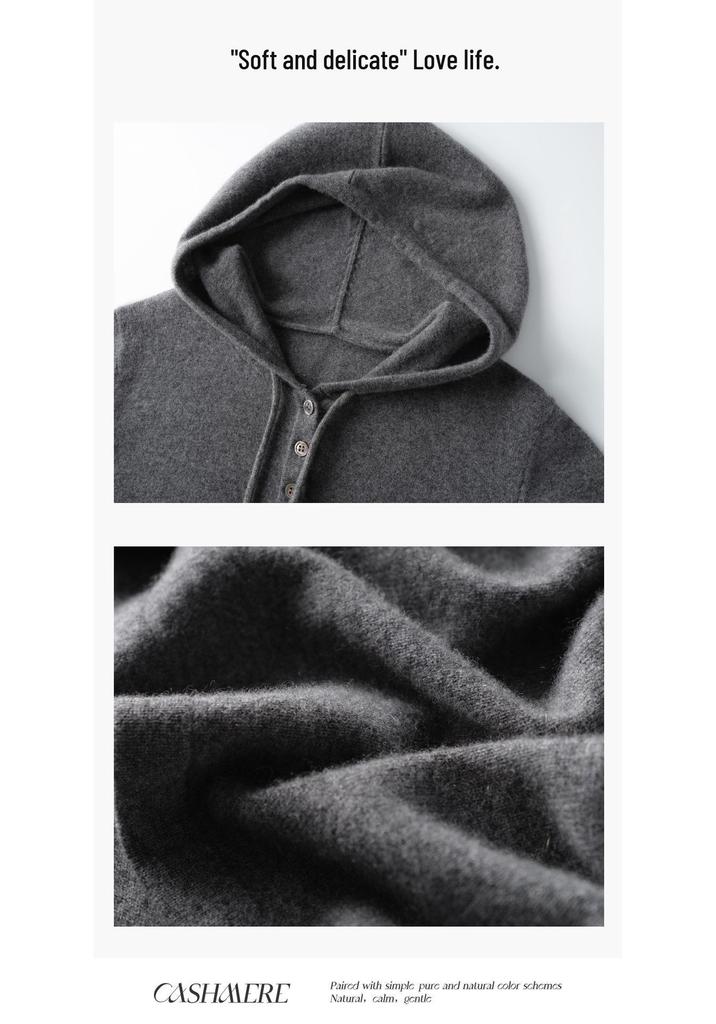 Fall & Winter Women's 100% Cashmere Half-Zip Hoodie - Loose Fit, Versatile Knit Outerwear.