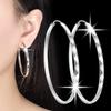 Womens Korean Fashion Elegant Anti-allergy 925 Silver Plated Personality Oversized Aperture Rhombus Pattern Circle Earrings Female Ear Jewelry Gifts