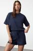 Women's Fashion Indigo Waffle Fabric Knitted Pajama Set