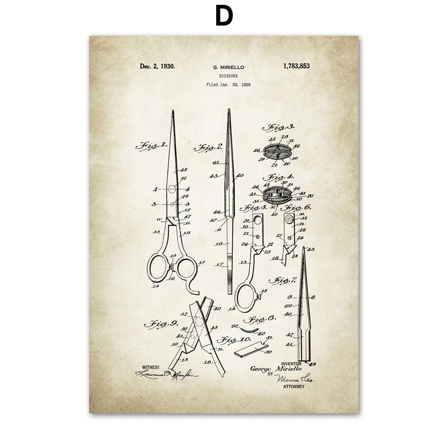 Парикмахерская патентный рисунок Парикмахерская Парикмахерская скандинавский постер настенный художественный принт холст живопись Декор фотографии для гостиной