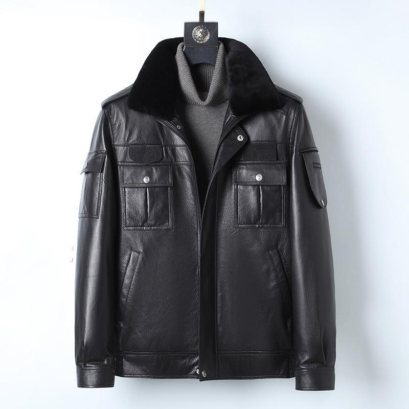 Зимняя мужская и женская дежурная кожаная одежда, одежда для охраны, теплая козья кожа, куртка для секретных служб, Live Face, подкладка из меха кролика