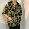 Summer lightweight Hawaiian floral short-sleeve shirt, loose casual shirt